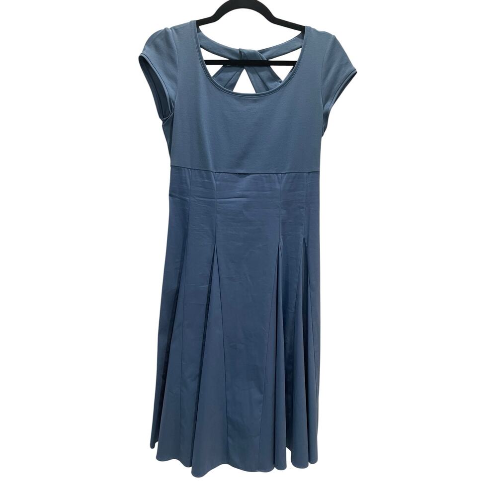 Lafayette 148 New York Blue Knit Pleated Fit & Flare Keyhole Dress Size 2